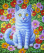 「幸運の青い猫」2005年F10キャンバス・アクリル 額装サイズ横幅約60cm縦約70cm